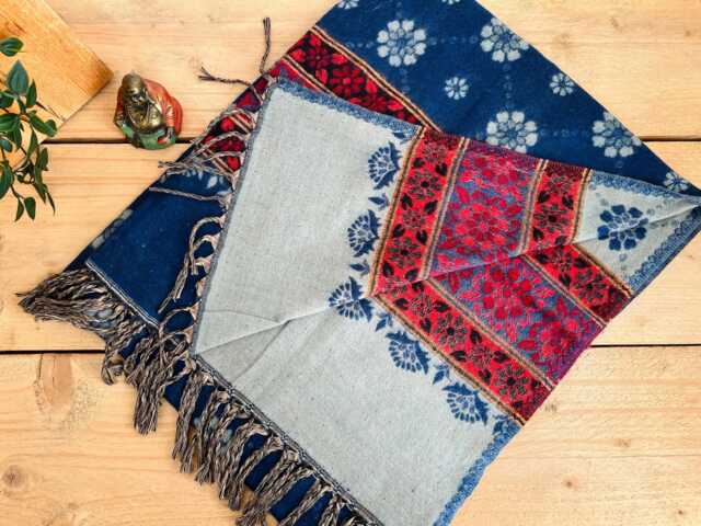 Handwoven Boho Throw Blanket - Indigo Blue Bohemian Pattern With Fringe - image 1