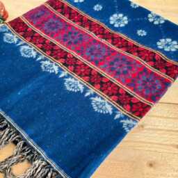 Handwoven Boho Throw Blanket - Indigo Blue Bohemian Pattern With Fringe - thumbnail 4