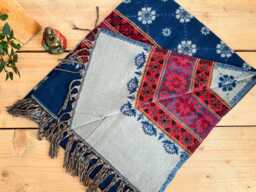 Handwoven Boho Throw Blanket - Indigo Blue Bohemian Pattern With Fringe - thumbnail 1