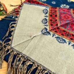Handwoven Boho Throw Blanket - Indigo Blue Bohemian Pattern With Fringe - thumbnail 2
