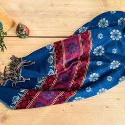 Handwoven Boho Throw Blanket - Indigo Blue Bohemian Pattern With Fringe - thumbnail 3