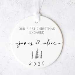 Personalised First Christmas Engaged Ornament - Custom Gift For Couple Names Tree Decoration Engagement Keepsake Bauble - thumbnail 2