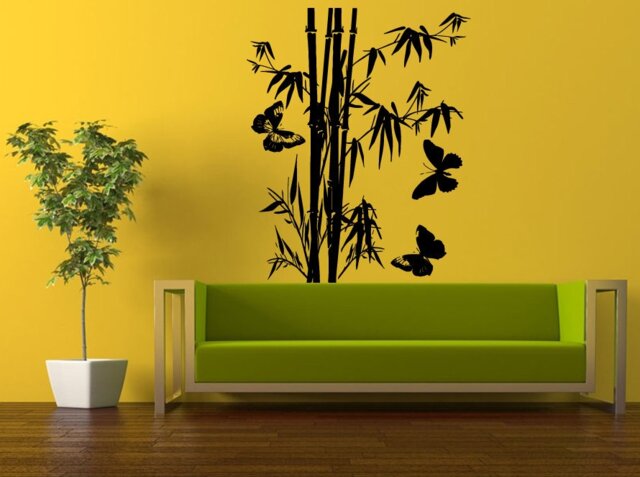 Wall Decal Vinyl Sticker Decals Peal & Stick Cheap Decor Art Bamboo Asian Tree Trees Leaves Floral Nature Butterfly's Big Huge L401 - image 1