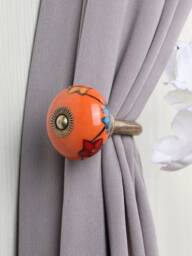 Orange Ceramic Flower Curtain Tie Back Hook Rustic Towel Hook - Sold in Sets