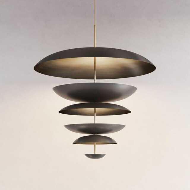 1950's Mid Century 6 Light Celling Flush Mount Fixture Pendant Cosmic Duo Regolith Modern Brass Chandelier - image 1