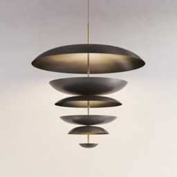 1950's Mid Century 6 Light Celling Flush Mount Fixture Pendant Cosmic Duo Regolith Modern Brass Chandelier - thumbnail 1