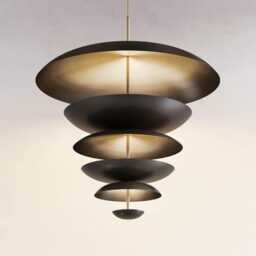1950's Mid Century 6 Light Celling Flush Mount Fixture Pendant Cosmic Duo Regolith Modern Brass Chandelier - thumbnail 2