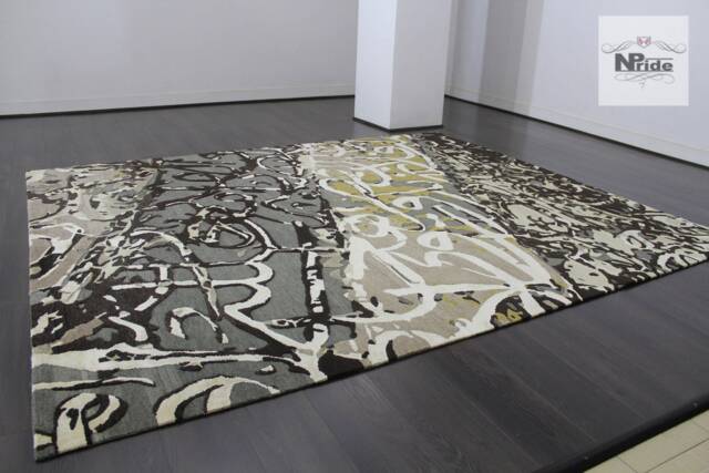Tibetan Silk Wool Mix Abstract Rug Handknotted Multicolour Nepal - Luxury Carpet 100 Knot - image 1