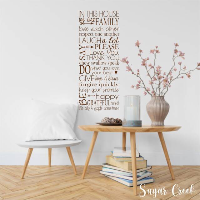 Vinyl Wall Decal-In This House - Love - Family - Manners-Vinyl Quotes - Family Decor - Living Room Kitchen - image 1
