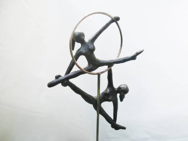 Acrobats/Sold Private Order/ Bronze Statue Of Deux Ailes Acrobatics/ Two Acrobat Ladies in A Ring On Stand. Wedding Present - image 1