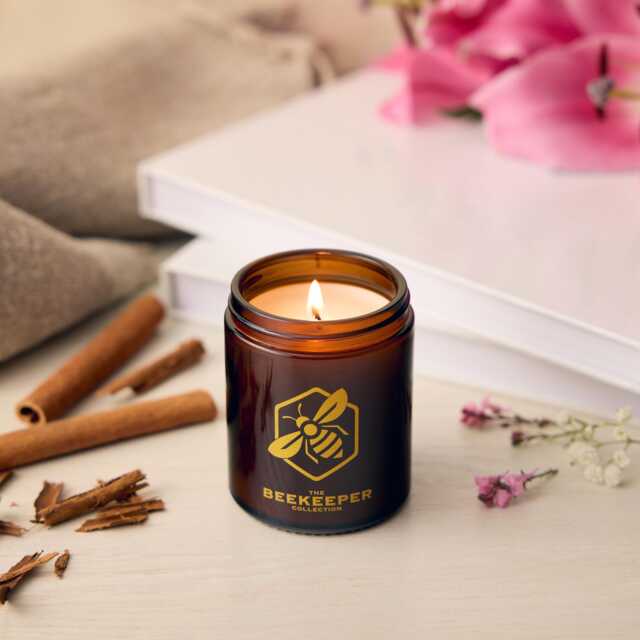 Wild Rhubarb & Cinnamon Candle Soy & Beeswax Amber Jar - image 1