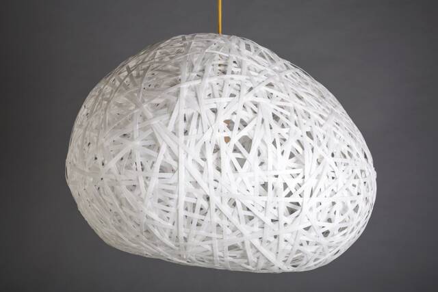 Big Bako' Ceiling Lamp, Handmade White Lampshade Made Of Hand Braided Polypropilene Straps, Recyclable Plastic, Warm Light, Upcycling - image 1