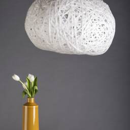 Big Bako' Ceiling Lamp, Handmade White Lampshade Made Of Hand Braided Polypropilene Straps, Recyclable Plastic, Warm Light, Upcycling - thumbnail 3