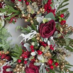 Christmas Red Berry Holiday Wreath For Front Door, Bright With Gold, Large Wreath, Housewarming Gift Porch Decor - thumbnail 3