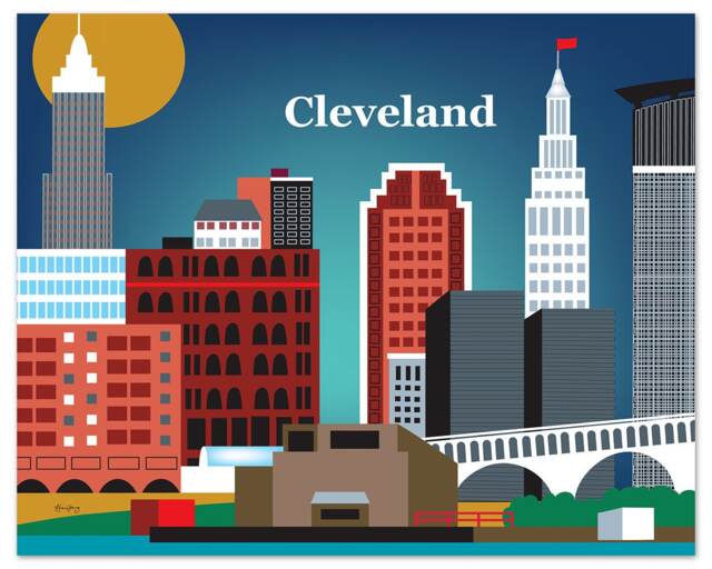 Cleveland Art Print, Skyline, Map, Ohio, Poster, Ohio Decor - Style E8-O- Cle - image 1