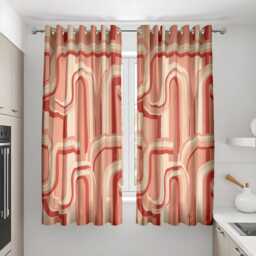 Retro Wave Curtains, Terracotta Red Beige Mid Century Drapes, Groovy Pattern Made To Measure Window Panels For Living Room - thumbnail 3