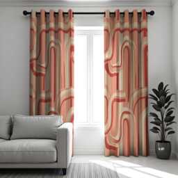 Retro Wave Curtains, Terracotta Red Beige Mid Century Drapes, Groovy Pattern Made To Measure Window Panels For Living Room - thumbnail 2