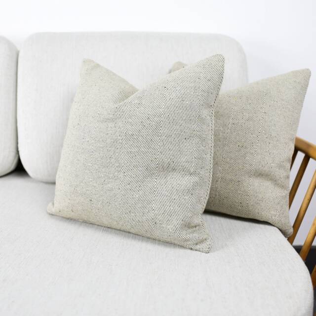 Eco Recycled Yarn Sage Green Herringbone Wool Cushion Covers, 100% Natural Fiber Wool, Cotton & Linen Mix Throw Pillows - image 1