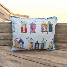 Beach Hut Design Fabric, Hand Made Zipped Cushion, Teal/Mustard Piping, 40 X 50 cms Home Decor, Nautical, Holiday Home, Cotton - thumbnail 2