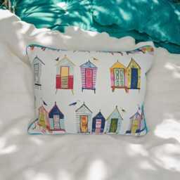 Beach Hut Design Fabric, Hand Made Zipped Cushion, Teal/Mustard Piping, 40 X 50 cms Home Decor, Nautical, Holiday Home, Cotton - thumbnail 4
