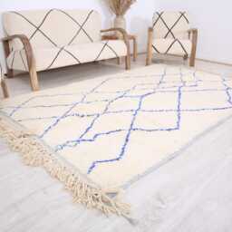 Moroccan Rug, Beniourain 5x8Ft, Fabulous White&blue Carpet - thumbnail 3