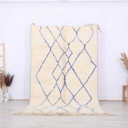 Moroccan Rug, Beniourain 5x8Ft, Fabulous White&blue Carpet
