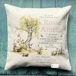Personalised Promise To Godchild Godson Goddaughter Animals Linen Style Cushion Christening Baptism - Birth Baby Girl Boy - thumbnail 2
