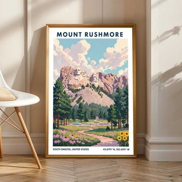 Mount Rushmore Print - South Dakota Wall Art Us State Poster Gift For Traveller Usa Travel America Deco - image 1