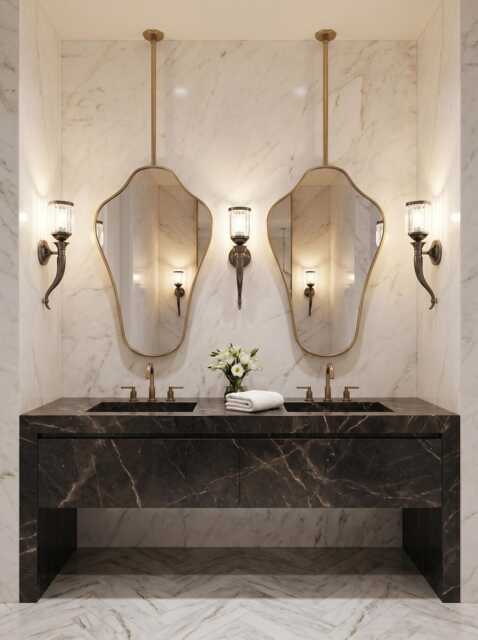 Curved Edge Hanging Mirror - Modern Gold Bathroom - image 1