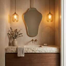 Curved Edge Hanging Mirror - Modern Gold Bathroom - thumbnail 3