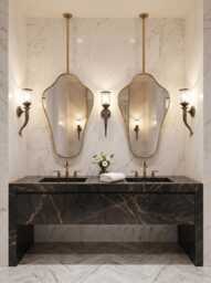 Curved Edge Hanging Mirror - Modern Gold Bathroom