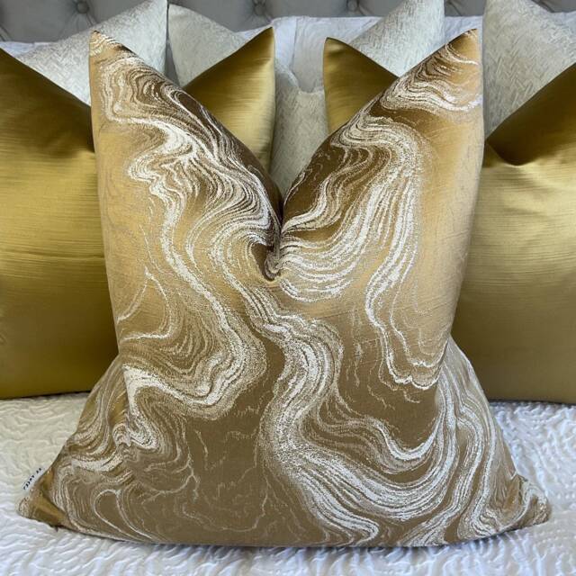 Luxury Gold Cushion Cover Marble Effect Designer Pillow Sham Beaumont Textiles Fabric Double Sided Handmade in UK Bespoke Sizes - image 1