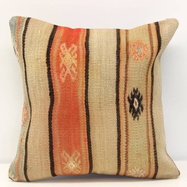 Vintage Kilim Pillow Cover - 16x16 Inch, Turkish Boho Cushion - image 1