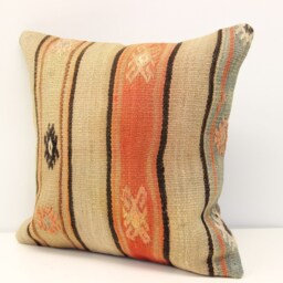 Vintage Kilim Pillow Cover - 16x16 Inch, Turkish Boho Cushion - thumbnail 3