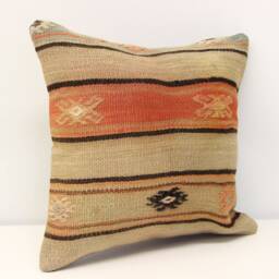 Vintage Kilim Pillow Cover - 16x16 Inch, Turkish Boho Cushion - thumbnail 2