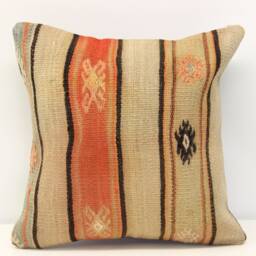 Vintage Kilim Pillow Cover - 16x16 Inch, Turkish Boho Cushion - thumbnail 1