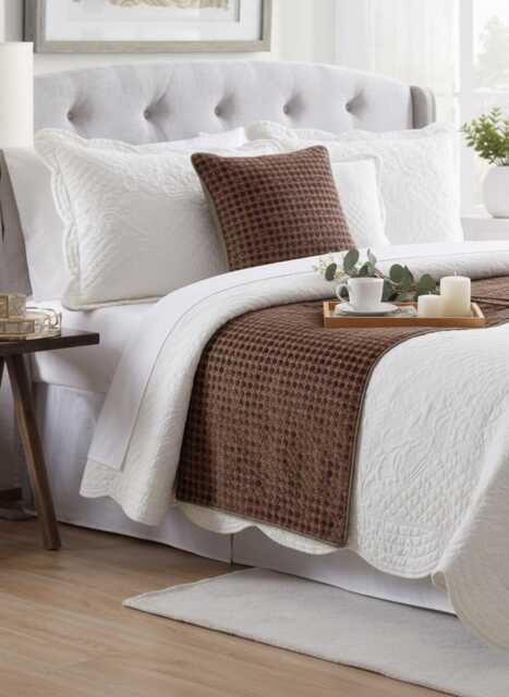 King/Queen Twin Grey Bed Runner With Decorative Throw Pillow Cover, Velvet Dotted Sequins Embroidery, Modern Contemporary - Ditto Dots - image 1