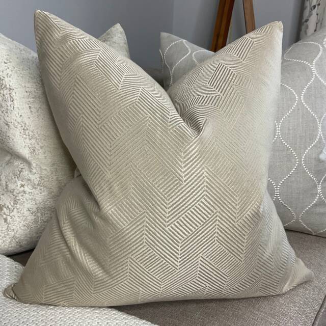 Esher Luxury Textured Geometric Pale Gold Cushion Pillow Cover For Sofa Bed Or Throw. Designer Fabric High Quality Handmade - image 1