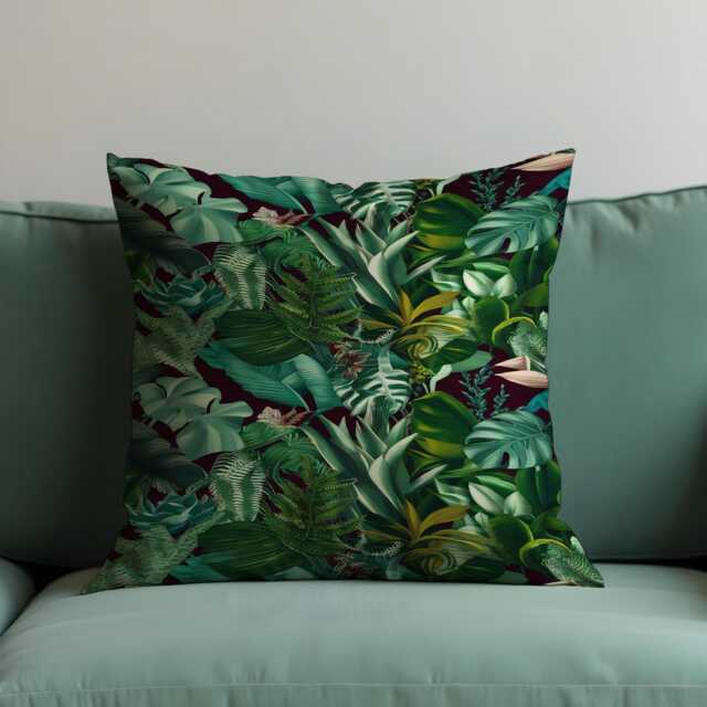 Lush Tropical Jungle Cushion Cover, Exotic Green Monstera Leaf Throw Pillow Case, Ferns & Palms Bedroom Decor, Botanical Rainforest Decor - image 1