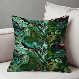 Lush Tropical Jungle Cushion Cover, Exotic Green Monstera Leaf Throw Pillow Case, Ferns & Palms Bedroom Decor, Botanical Rainforest Decor - thumbnail 4