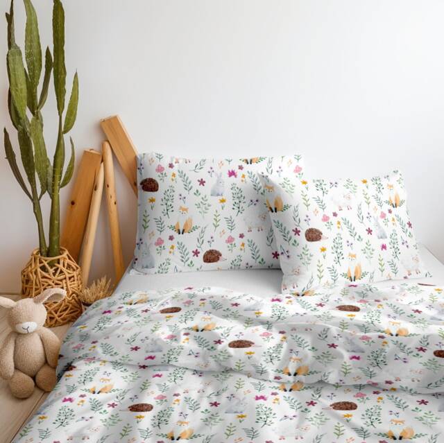 Woodland Fox Bedding, Duvet Covers, Fitted Sheets, Foxes & Rabbit Kids Baby Decor, Childrens Decor - image 1
