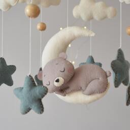 Sleeping Bear Baby Mobile Moon & Stars Nursery Decor - thumbnail 3