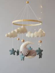 Sleeping Bear Baby Mobile Moon & Stars Nursery Decor - thumbnail 1