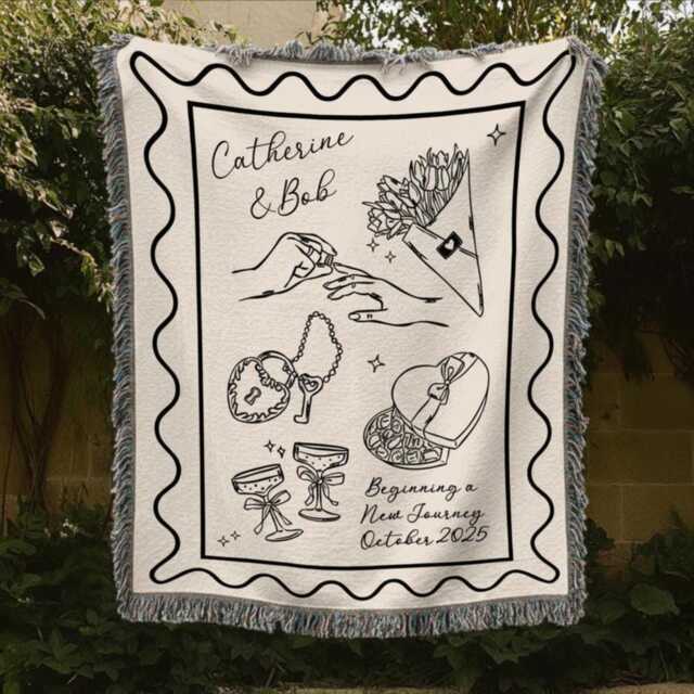 Custom Wedding Blanket, Personalized Woven Blanket For Bride, Custom Throw, Hand Drawn Blanket, Wedding Decor Tapestry - image 1