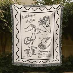 Custom Wedding Blanket, Personalized Woven Blanket For Bride, Custom Throw, Hand Drawn Blanket, Wedding Decor Tapestry - thumbnail 1