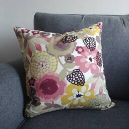 Summer Floral Pillow Cover, Taupe & Burgundy Flowered Cushion Rose Sage Pillow, Wine - thumbnail 1