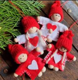 Set Of Four Danish Nordic Scandi Felt Nisser Pixies Traditional Craft Christmas Tree Ornaments