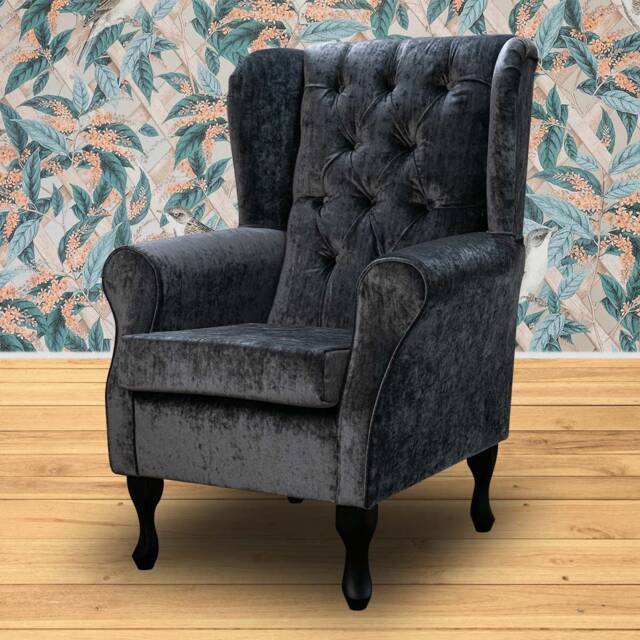 Handmade Crushed Velvet Wingback Chair Fireside Accent Chair - image 1