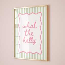 What The Helly Art Print, Funny Quote Wall Art, Trendy Striped Poster, Green & Pink Decor - thumbnail 2
