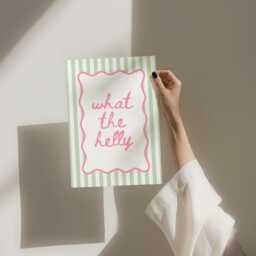 What The Helly Art Print, Funny Quote Wall Art, Trendy Striped Poster, Green & Pink Decor - thumbnail 3